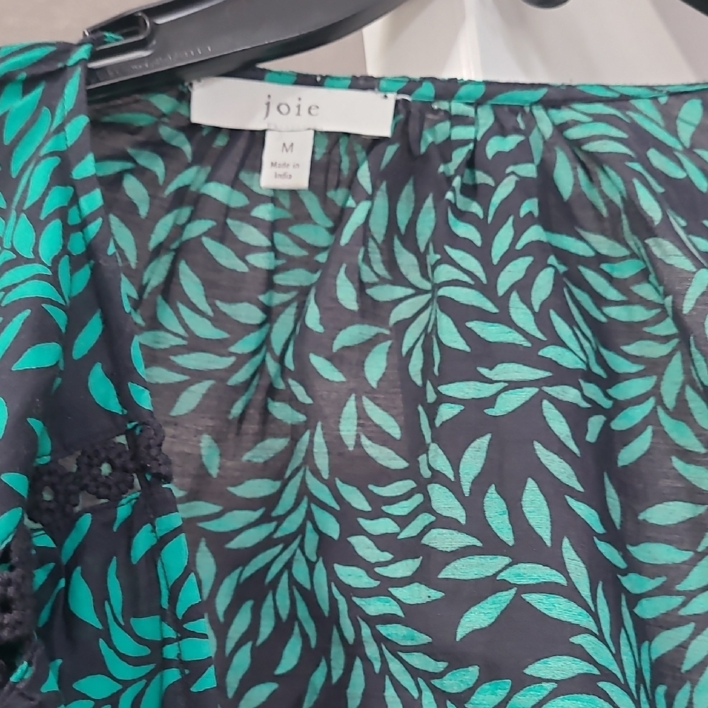 Joie Teal and Black Leaf Pattern Top